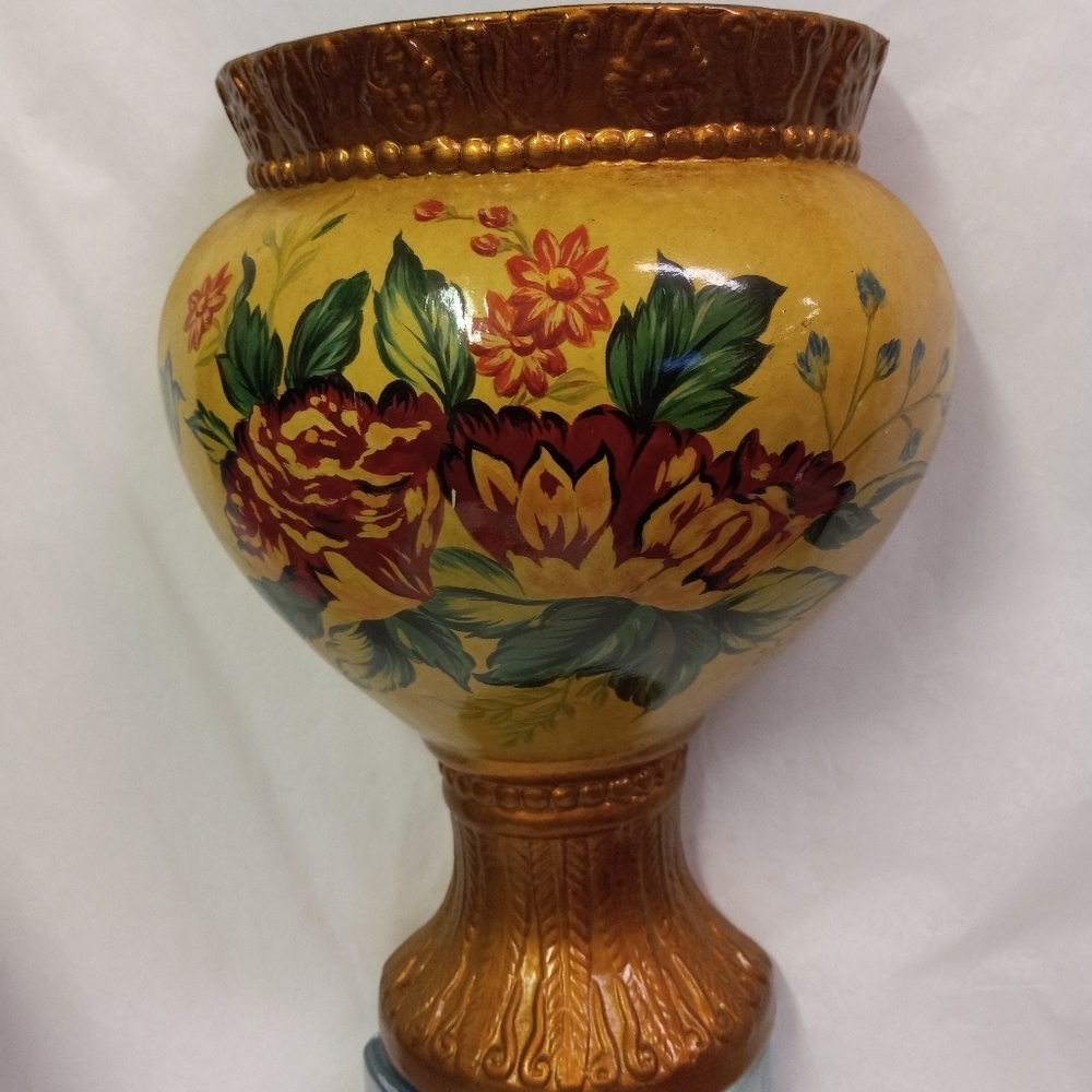SHABBY Chic Mid-Vtge Sconce 1/2 Vase Wall or Stand Beige Floral Rose Gold Trim